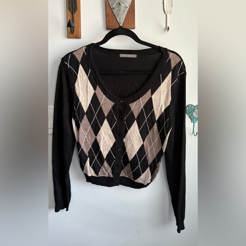 Black and Beige Argyle Cardigan